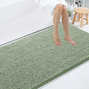 Smiry Luxury Chenille Bathroom Rugs 59x35, Extra Soft and Absorbent Shaggy Bath Mat, Machine Washable, Non-Slip Plush Carpet Runner for Tub, Shower, and Floor, Home Decor Accessories, Sage Green