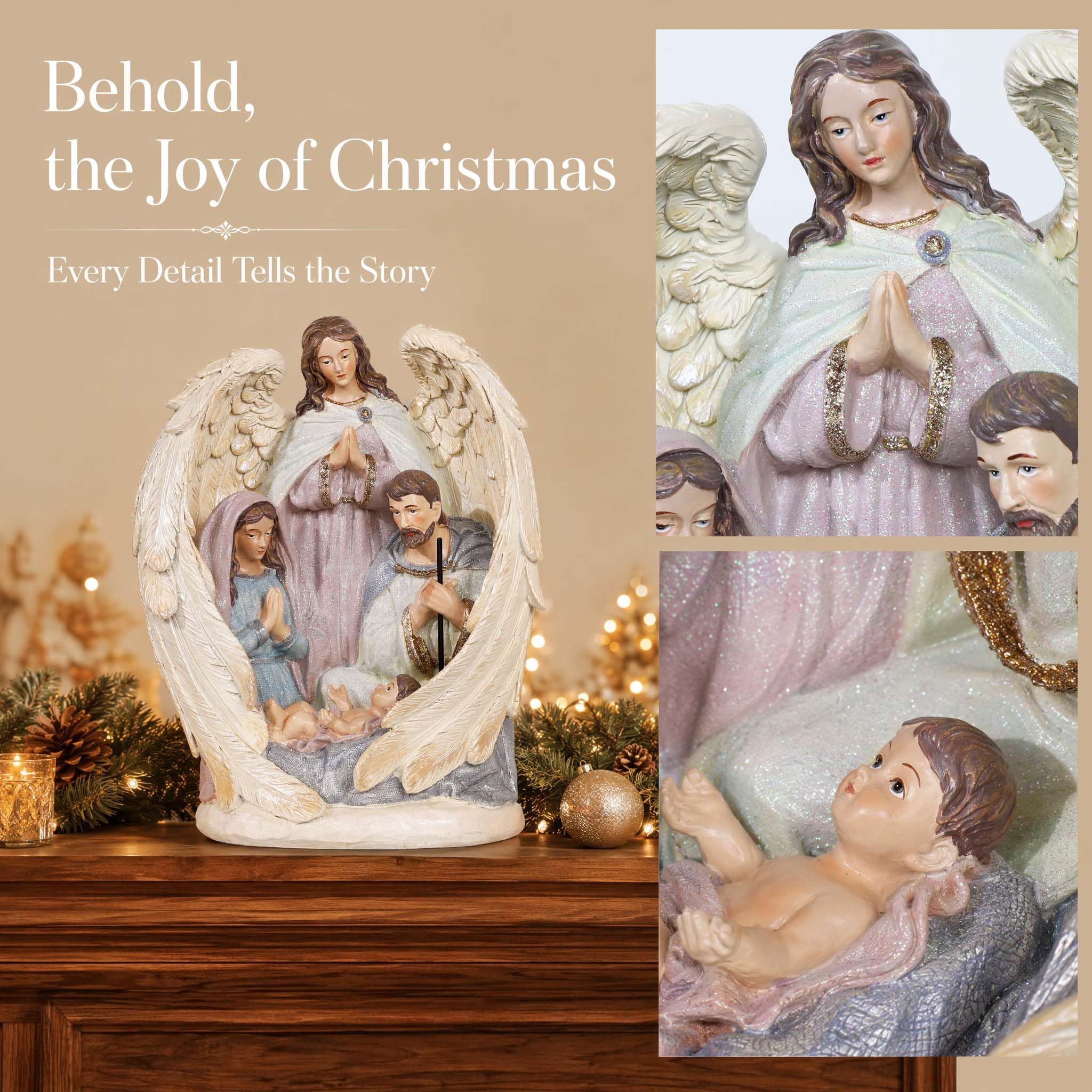 Oinas Statuetta della Sacra Famiglia 25,4 cm, decorazione natalizia – La nascita di Gesù Cristianesimo Resina Home Religious Decor