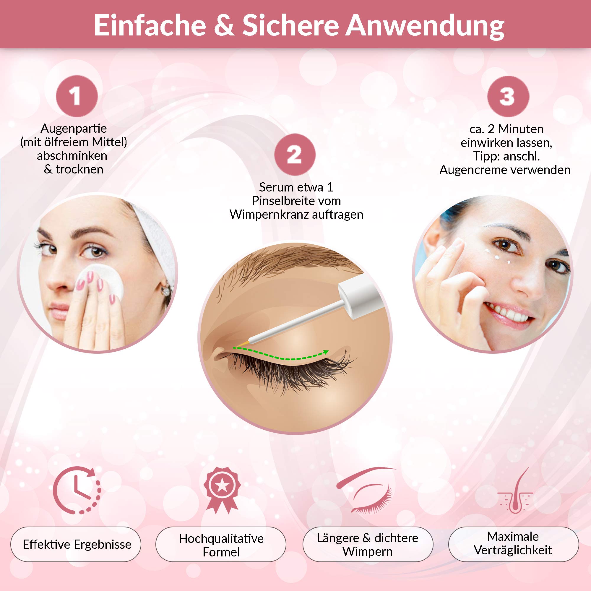 Sensitive Eyelash Serum 3 ml - Vegan mit Biotin und Peptiden für langes und dichtes Wimpernwachstum - Dermatologisch getestet
