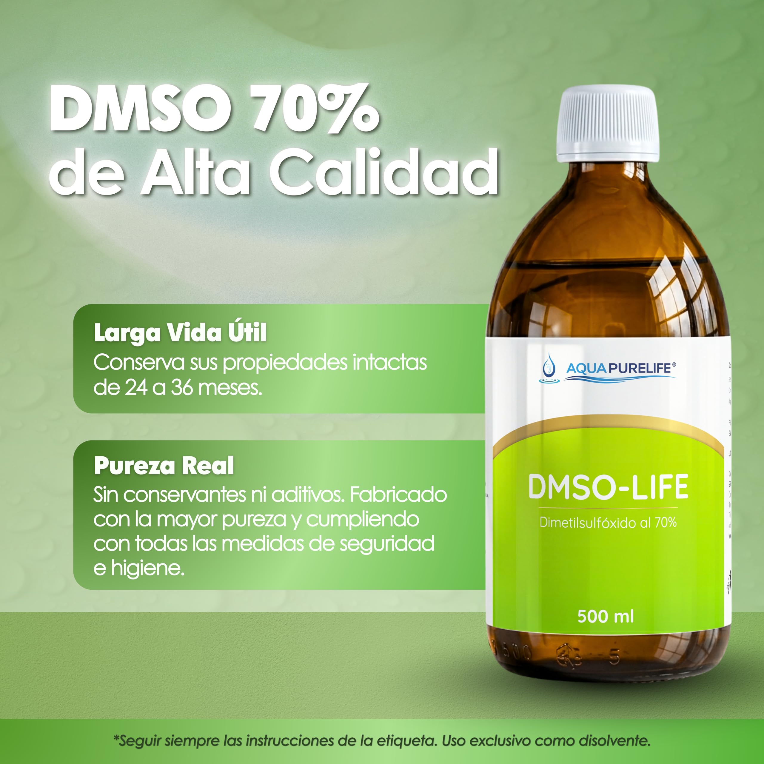 DMSO 70% avec compte-gouttes | Diméthylsulfoxyde 500 ml, qualité pharmaceutique | Solvant organique incolore | Flacon en verre ambré - Spray de 15 ml inclus