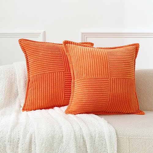 Juego de 2 fundas de almohada decorativas bohemias de 18 x 18 pulgadas, decoración del hogar de granja, funda de almohada de pana suave con textura