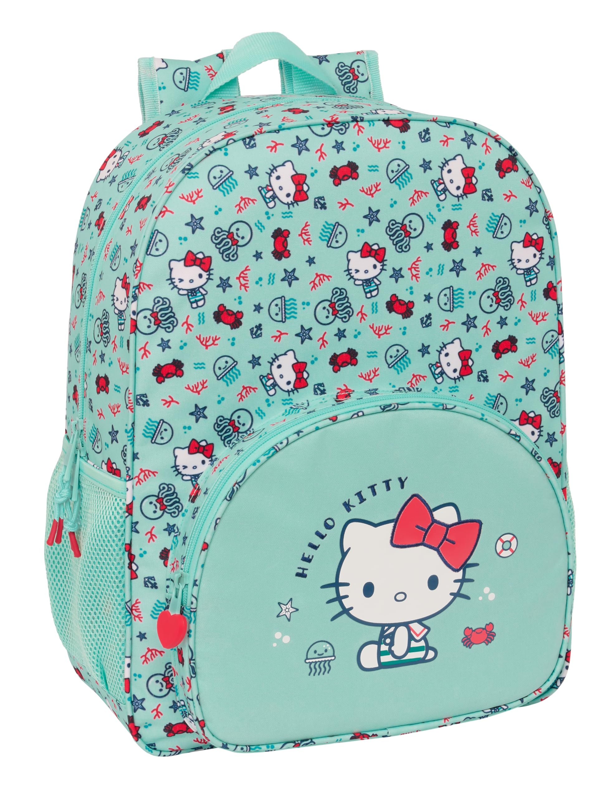 Safta HELLO KITTY SEA LOVERS - Mochila Escolar Niño, Mochila Niño, Mochila Infantil, Adaptable a Carro, Ideal para Niños en Edad Escolar, Cómoda y Versátil, Resistencia, 33x14x42 cm, Color Turquesa