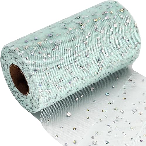 Rollos de tela de tul con purpurina de 6 pulgadas, 50 yardas (150 pies) de cinta brillante con lentejuelas y lunares para bricolaje, falda tutú,