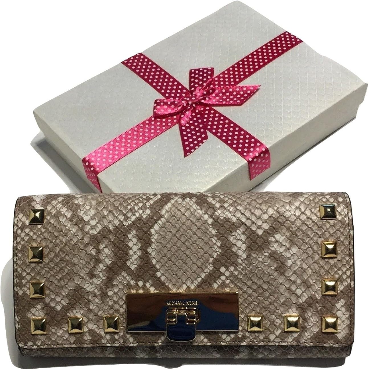 Michael Kors Callie Stud Carryall Clutch Wallet Dark Sand Python