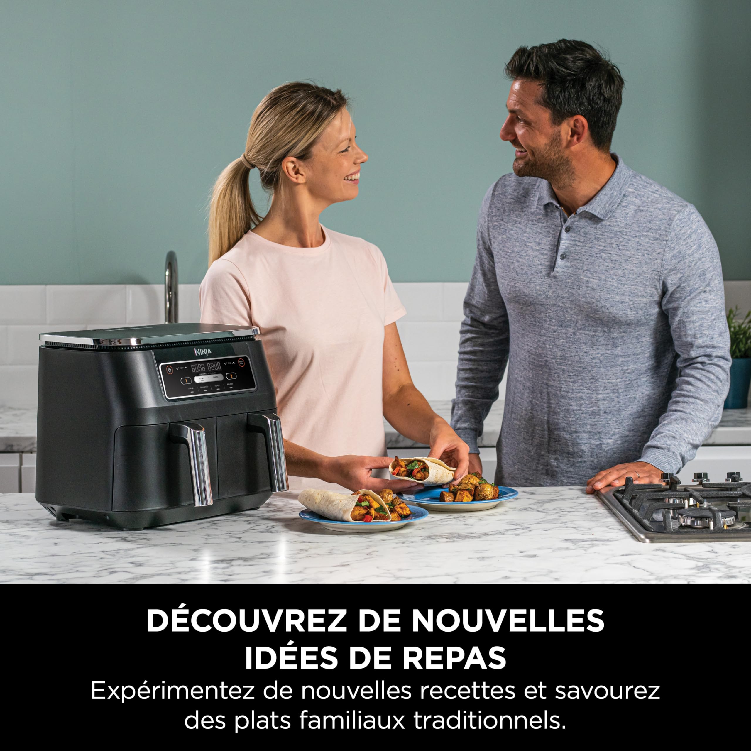Ninja Foodi Dual Zone Air Fryer numérique, 2 tiroirs, 7,6L, 4-en-1 AF200EU