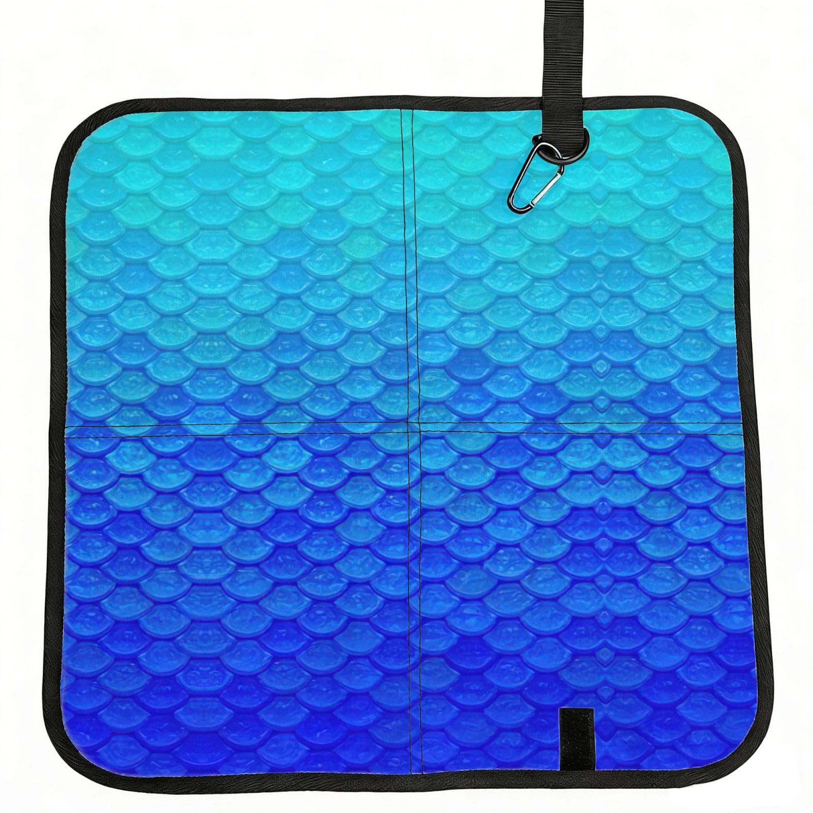 SDEGTHO Ocean Sea Blue Mermaid Fish Scale Printed Foldable Seat Pad with Closure, Lightweight Cushion for Airplane Travel Camping