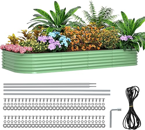 Shikha Kit de cama de jardín elevada galvanizada para jardinería, caja de jardín, kit de cama elevada al aire libre para verduras, flores, hierbas,