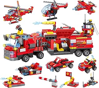 1432 Pieces City Fire Truck, Fire Rescue Helicopter, Fire Rescue Boat Building Blocks Set, 8+1 City Fire Mobile Command Center Truck, Fire Engine Gifts for Kids, Boys and Girls Ages 6-12