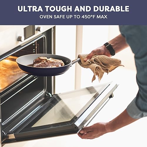 Miniatura 5 de CIARRA Sartén de cerámica antiadherente, no tóxica, sin PTFE ni PFOA, apta para horno y compatible con todas las estufas, 10.2 pulgadas, azul