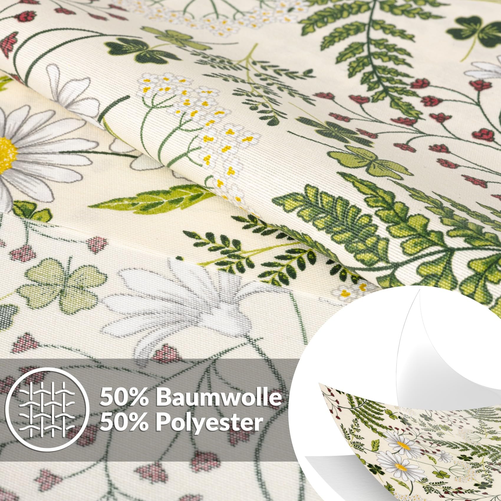 ANRO Tischdecke abwaschbar Kamille Blätter mit Saum oval 220x140 cm