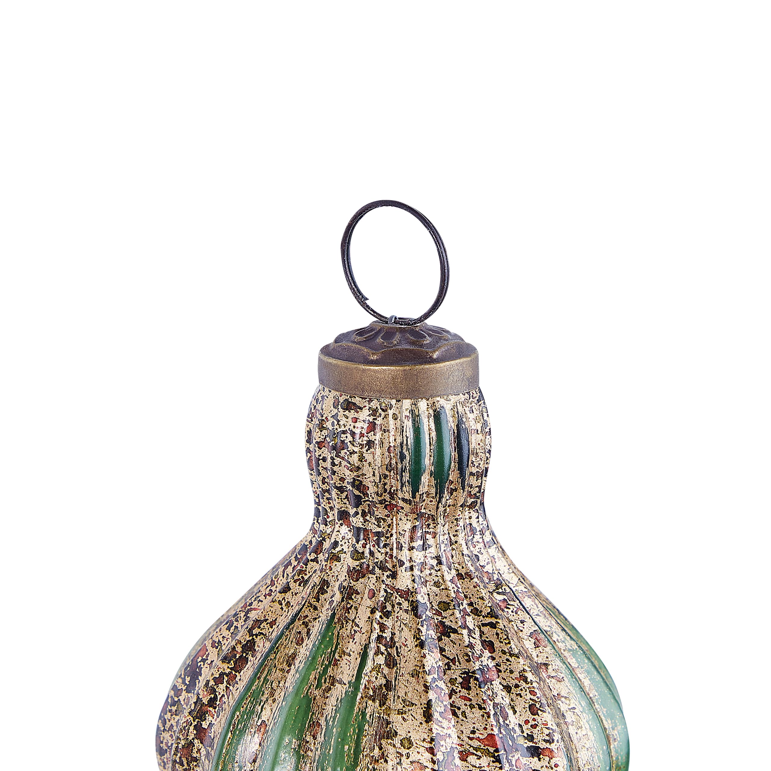 Conjunto de 8 bolas de Navidad de vidrio hechas a mano para colgar del árbol de estilo vintage dorado y verde Brillant