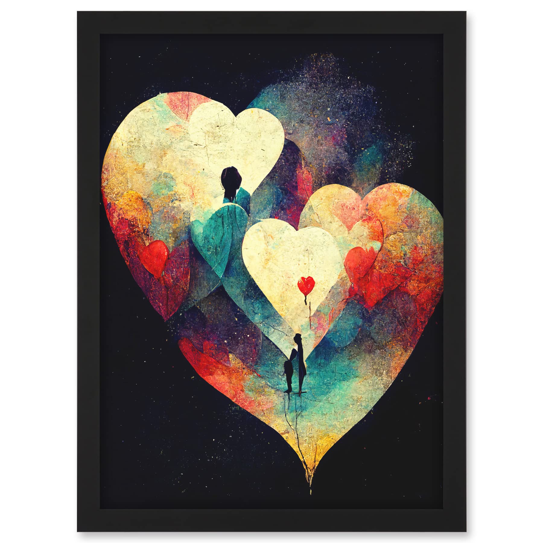 Doppelganger33 LTD Abstract Love Hearts Night Sky Painting Modern Artwork Framed A3 Wall Art Print