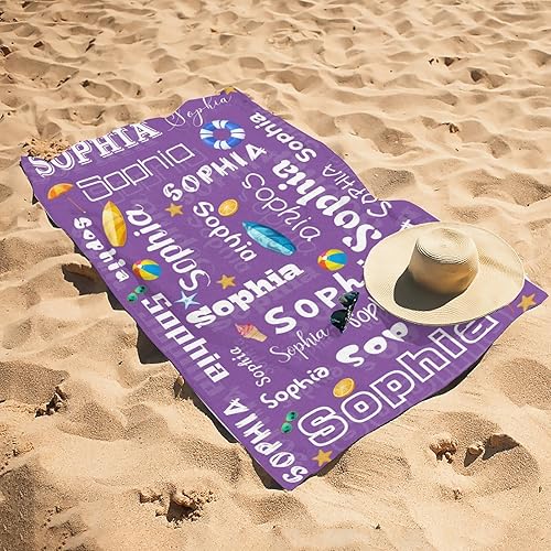 Miniatura 6 de Toallas de playa personalizadas para niños, toallas de playa para adultos, toallas de playa de microfibra con monograma de 31.5 x 63 pulgadas,