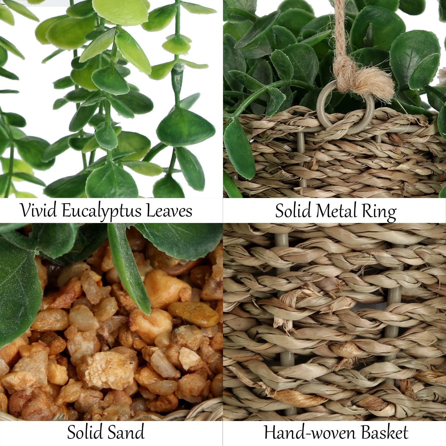 Nisoger Fake Hanging Plant with Woven Basket, 2 Pack Artificial Hanging Plants, Faux Vines Eucalyptus Leaf Hanging Pot Plant for Wall Home Room Indoor Outdoor Bedroom Bathroom Office Decor - Image 3