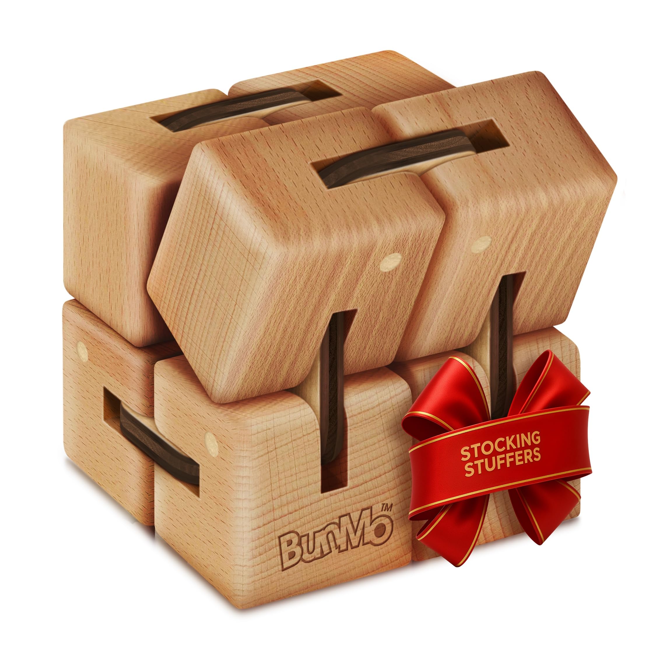 BUNMO Infinity Cube Fidget Toy - Stocking Stuffers for Teens - Teen Boy Toys - Fidgets for Adults - Smooth Folding Pocket Fidget, Natural Wood Sensory Cube for Desk or Travel - 1 Pack Beech Wood