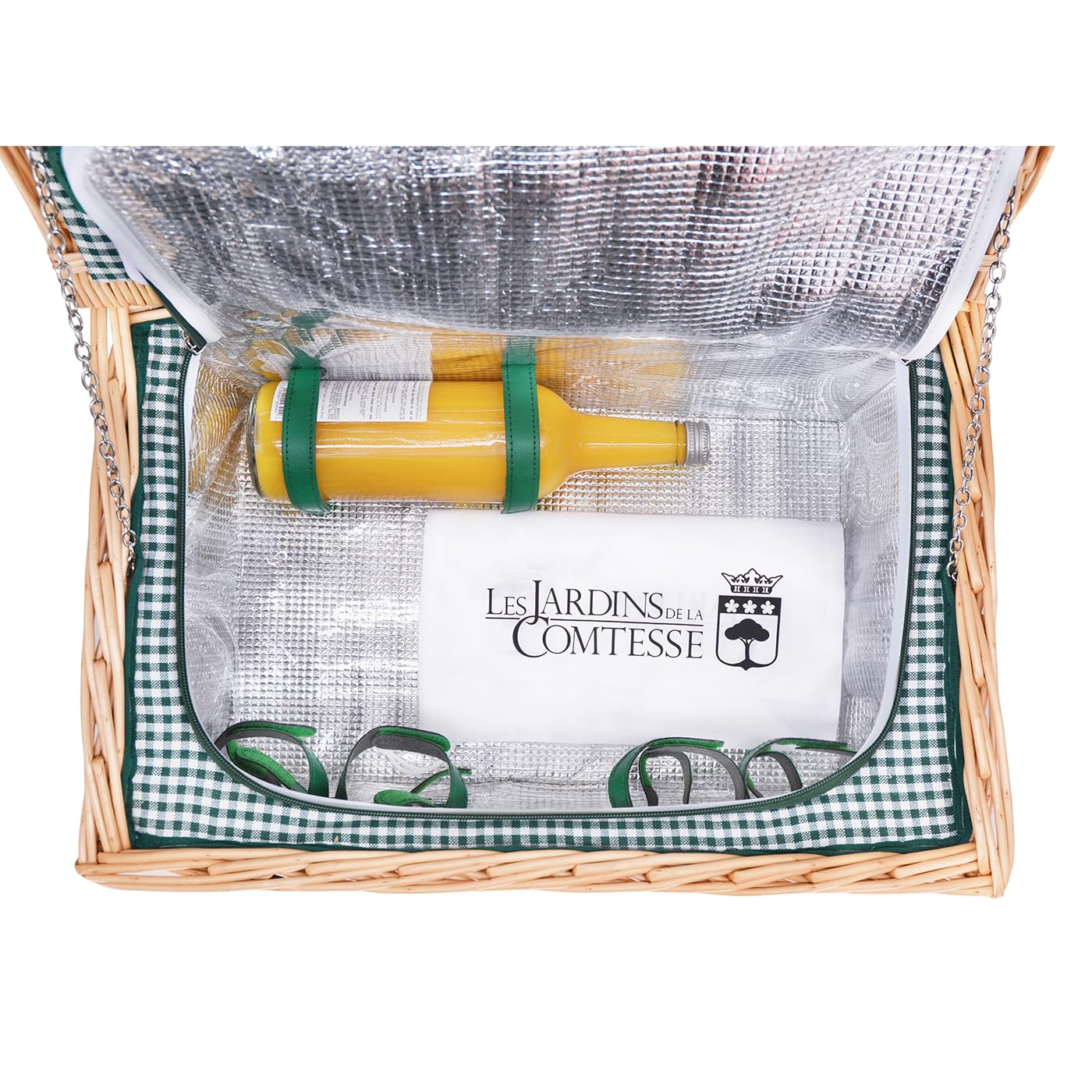 Les Jardins de la Condesa Cesta Picnique Marly, Mimbre, Verde, 4 kg, 46x31x23 cm, Servicio para 4 Personas, Compartimiento Aislado