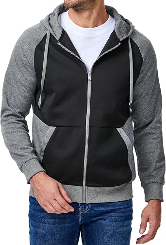 Dokotoo Men Mens Full-Zip Hoodies Sweatshirts Color Block Long Sleeve Casual Pullover Shirt with Kanga Pocket