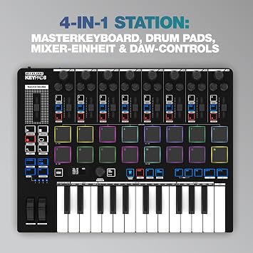 Reloop Keypad Pro Compact USB-MIDI DAW workstation with full Bitwig integration, 4-in-1 Station: master keyboard, drum pads, mixer unit & DAW controls