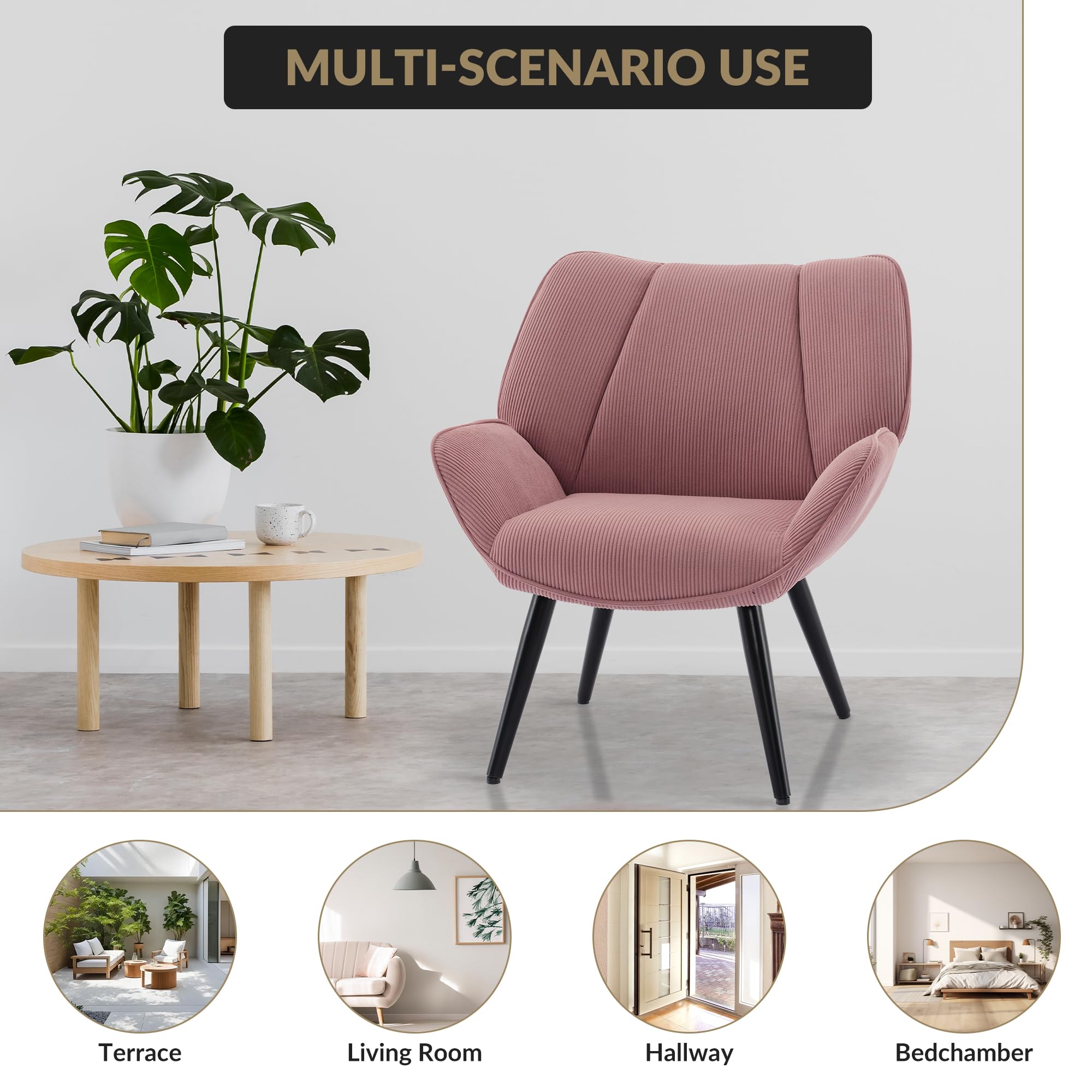 BonHaus Modernas Sillones de suplemento para sala de estar, sillones acolchados con patas metálicas, sillón de lectura relajante para dormitorio, sala de estar y oficina