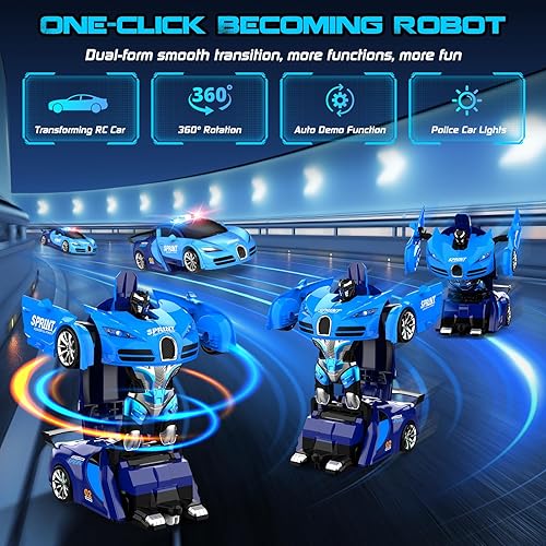 Miniatura 2 de Auto de control remoto, un solo clic que se convierte en robot transformador de juguetes para niños, deformación suave, modo de demostración