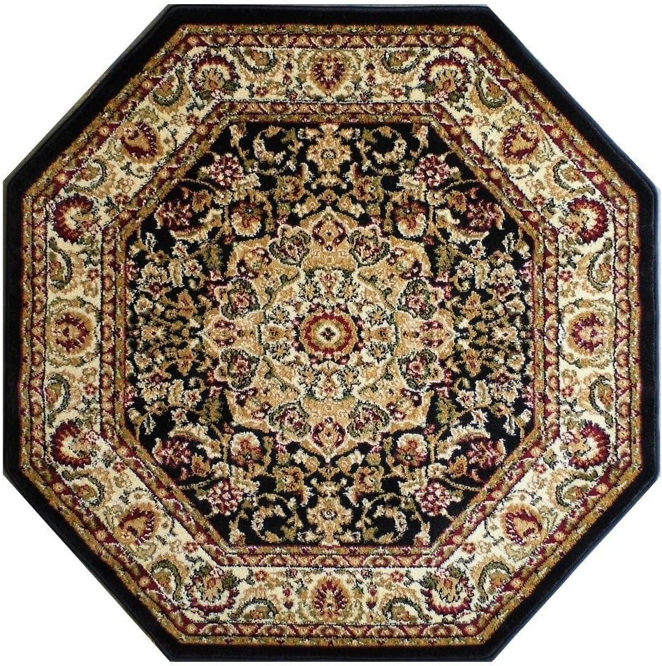 Amazon.com : Bellagio Traditional Octagon Area Rug Design 401 Black (5 ...