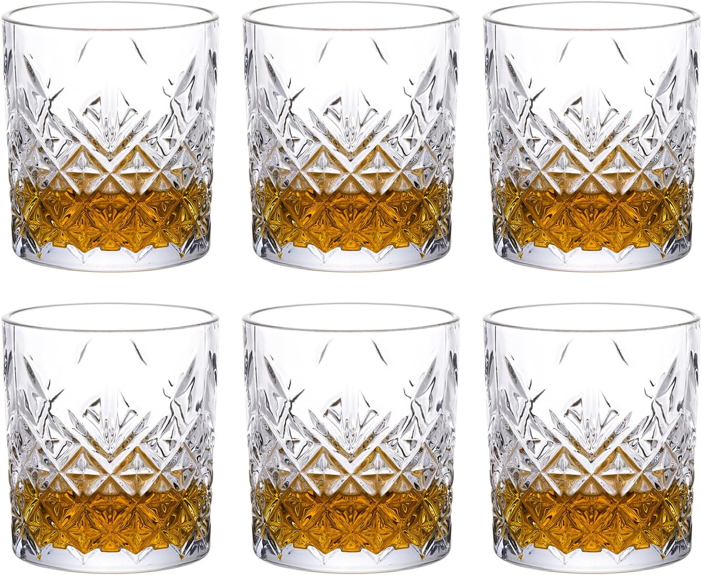 star pointWhiskey Glass Set of 6 Crystal Glasses Cups-10Oz Old Fashioned Glass for Bourbon Scotch Classic Rocks Glasses Gift for Men Tumblers for Cocktails Drinkware(Chevron)