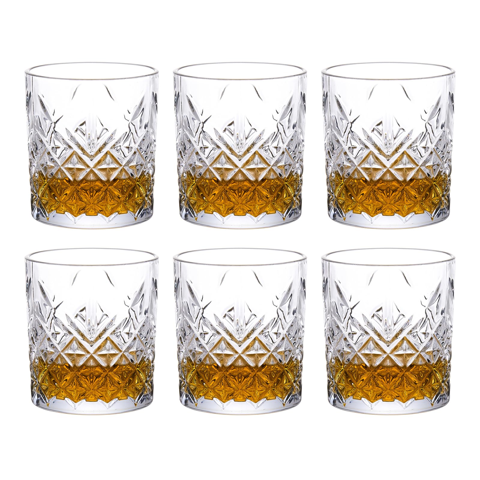 star pointWhiskey Glass Set of 6 Crystal Glasses Cups-10Oz Old Fashioned Glass for Bourbon Scotch Classic Rocks Glasses Gift for Men Tumblers for Cocktails Drinkware(Chevron)