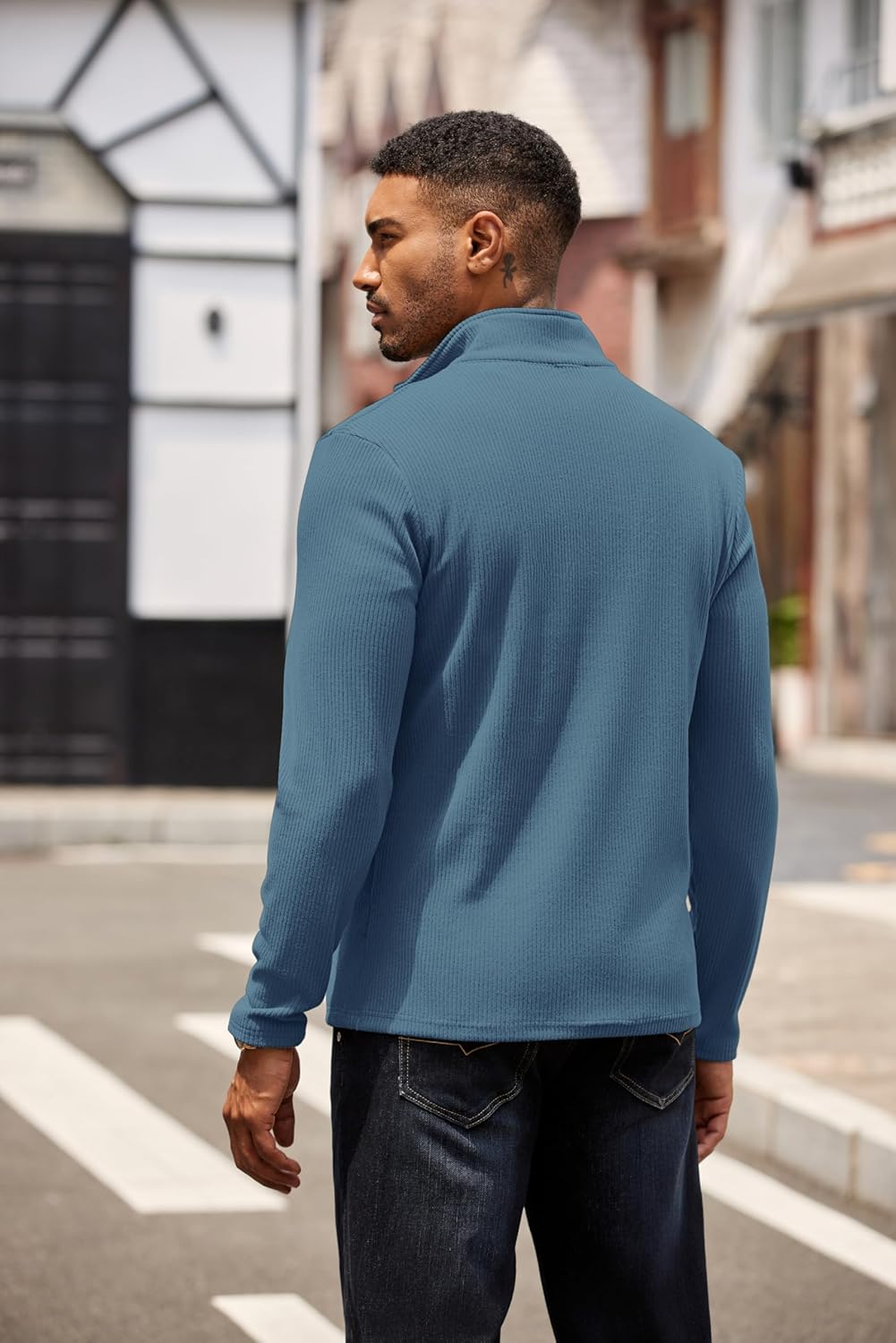 COOFANDY Mens Quarter Zip Pullover Lightweight Sweater Casual Long Sleeve Corduroy Half Zip Sweatshirt - Image 6