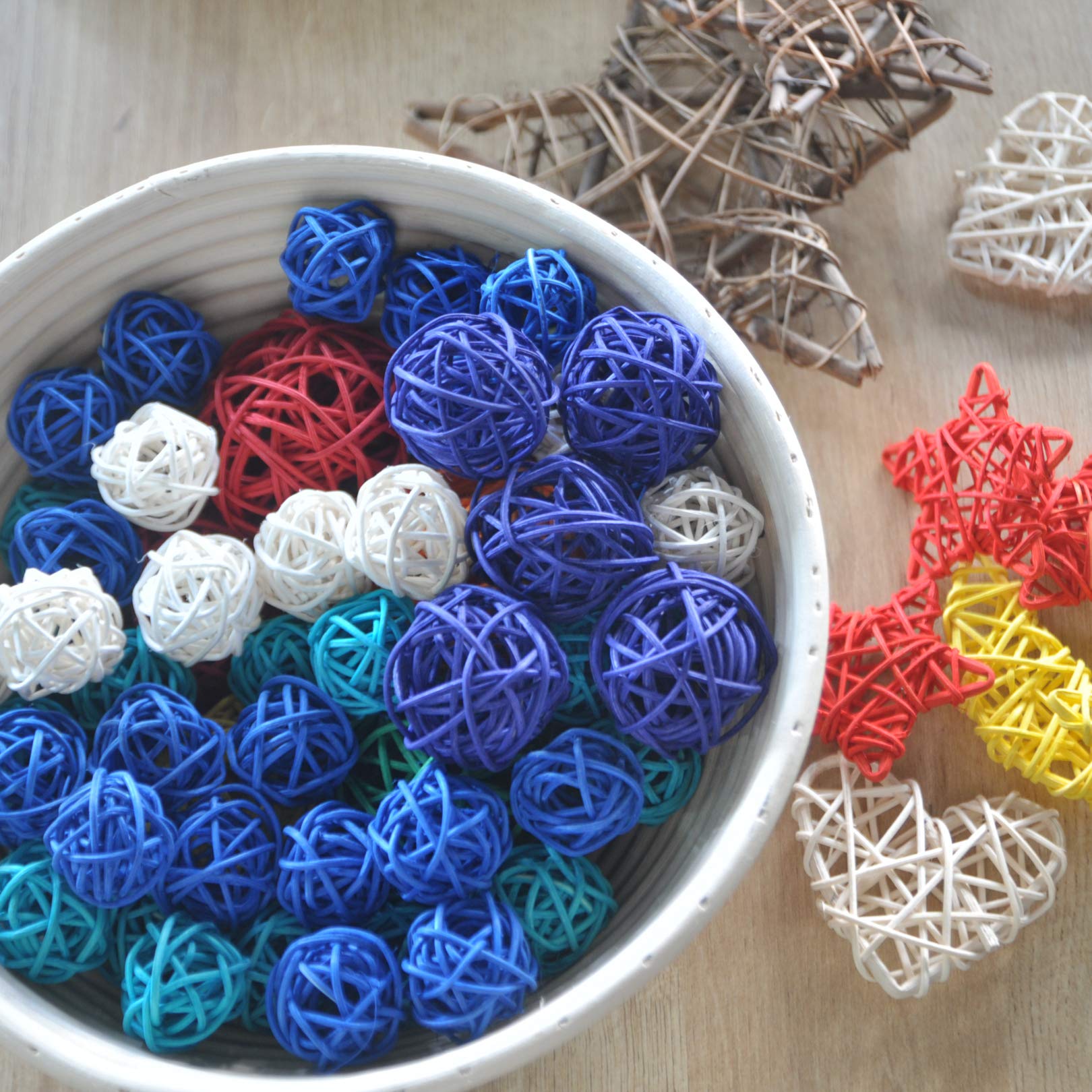 Ougual Natural Wicker Rattan Balls Table Wedding Party Hanging Wobble Ball Christmas Decoration (3cm, 20pcs, Blue) - Image 4