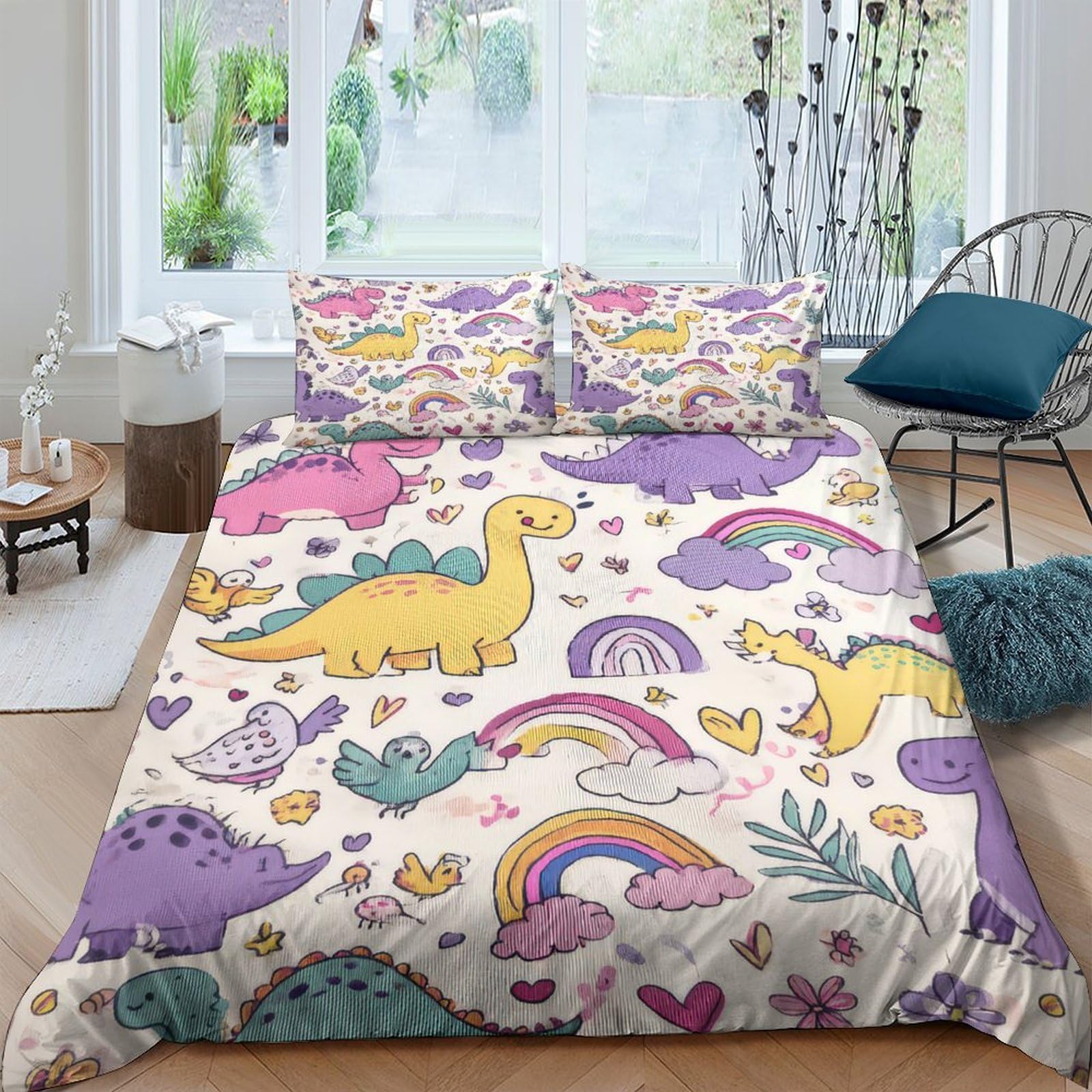 Ctjqhvkz Style-4 3D Printed Cartoon Dinosaur Fitted Sheet Microfiber Colorful Rainbow Mattress Cover For Bedroom Dorm Dustproof Decorative Bedding Single（135X200cm）