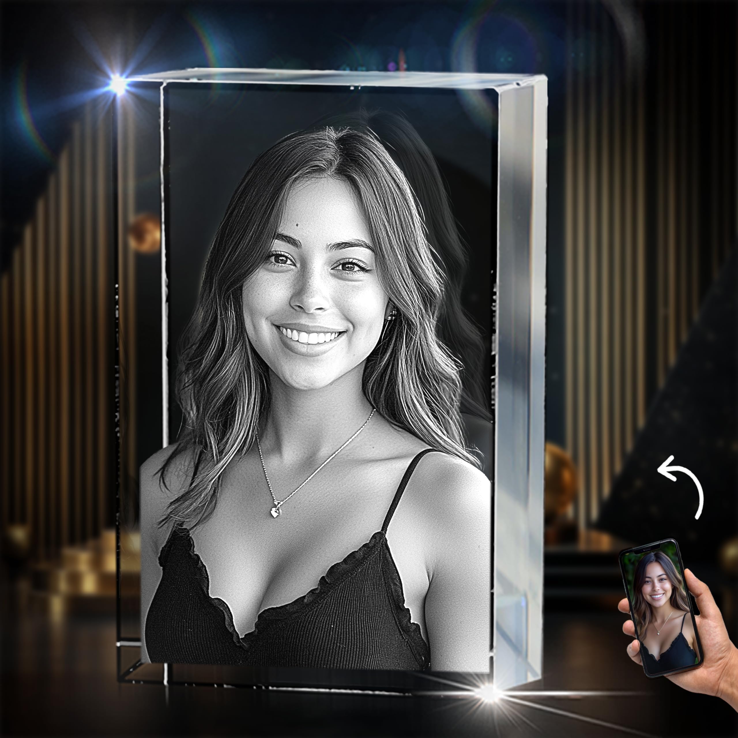 CAPTUR3D 3D Crystal Photo, Personalized Memorial Gifts for Mom, Dad, Wife, Men, Loved One, Rectangle 3D Laser Etched Crystal, Cube Custom Glass Picture, Birthday Anniversary Sympathy Gift