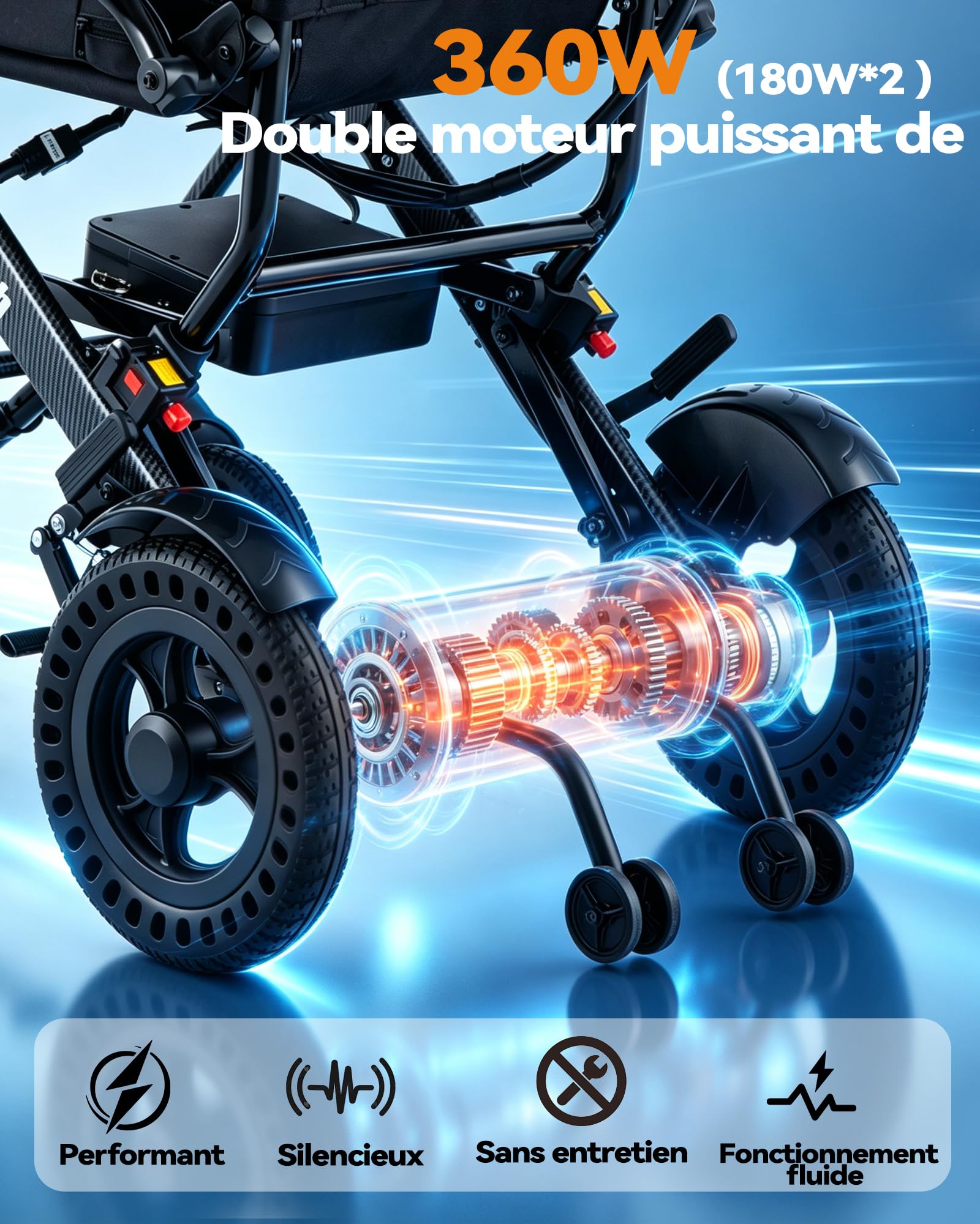 Fauteuil Roulant Electrique Pliable Leger Cadre en Aluminium Poids 13,5 kg | Fauteuil Roulant Electrique Pliable Ultra Leger, Tout-Terrain, Double Freinage, Autonomie 20 km, pour Voyage Quotidien