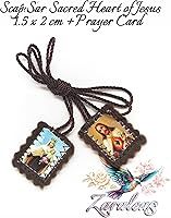 Vista 2 de Escapulario Católico Marrón Lana Rectangular Icono Hecho a Mano Corazón Sagrado de Jesús con Nuestra Señora Monte Carmelo por Zaraleas