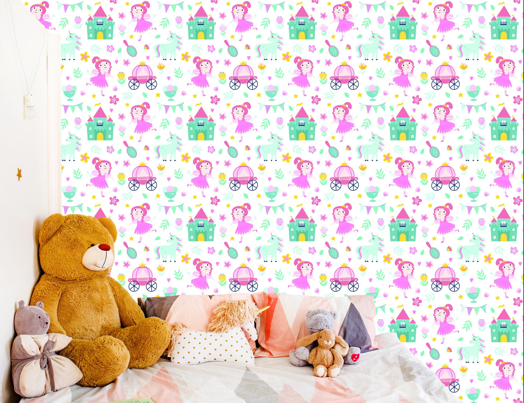 Vliestapete Einhörner und Prinzessinnen 50 x 1000 cm | Magische Märchenwelt; Verträumte Fantasiekulisse; Spielerischer Kinderakzent; Kleister im Set