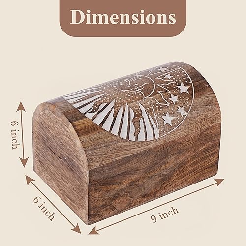 Miniatura 3 de Ajuny Caja de almacenamiento de joyas decorativa hecha a mano con tallas de sol, multiusos, caja de recuerdos, organizador de regalos