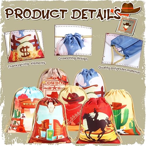 Miniatura 3 de Honoson 24 bolsas de regalo para fiesta de vaquero de 5 x 7 pulgadas, bolsas de dulces con temática de vaquero occidental, bolsas de dulces del