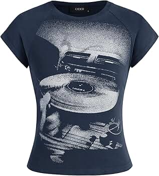 CIDER Jersey Round Neckline Graphic Short Sleeve Tee: Blue CIDER Jersey Round Neckline Graphic Short Sleeve Tee: Blue