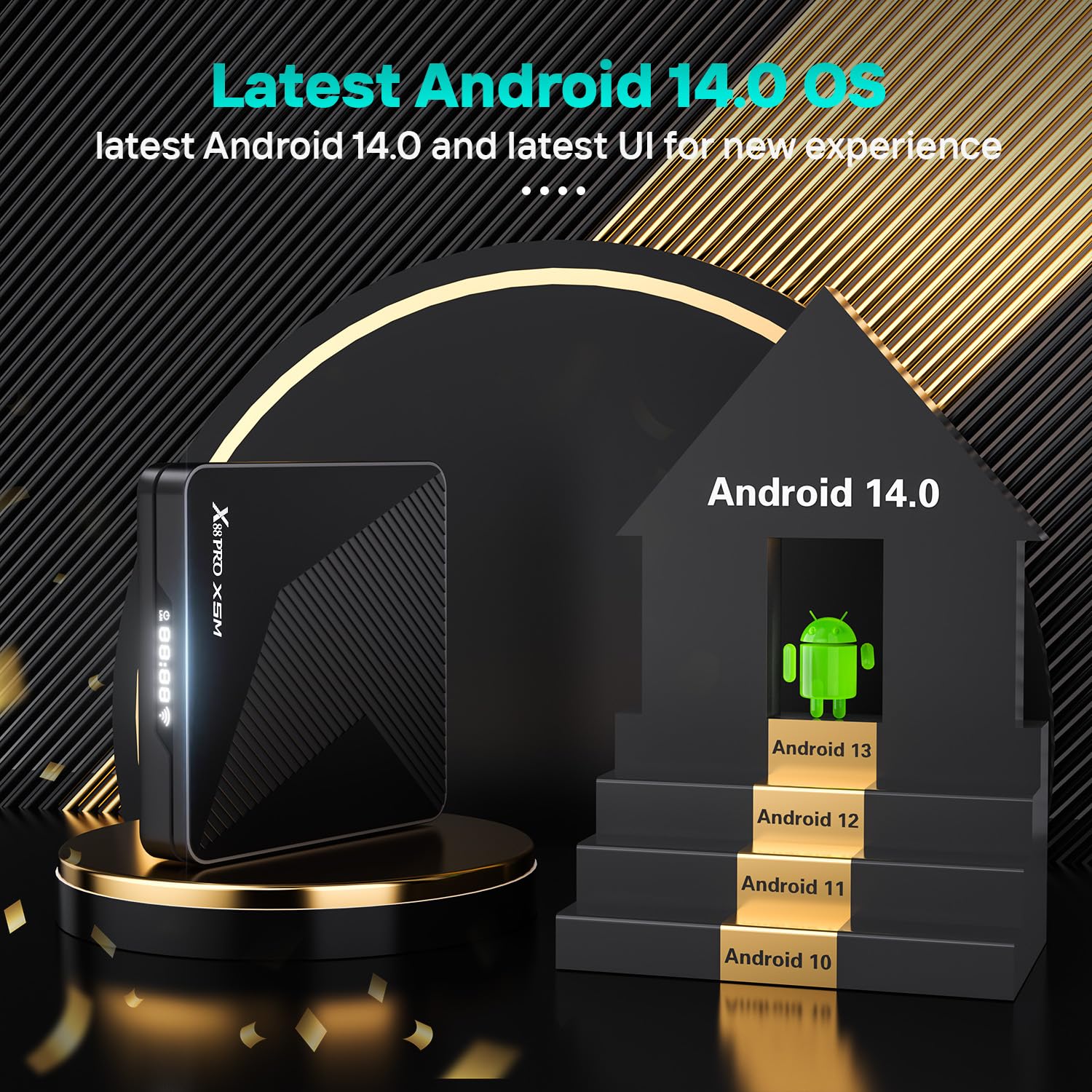 RUPA Android TV Box 14.0, 8K Ultra HD Android Box 2GB RAM 16GB ROM Soporta Dolby Vision HDR10+ Dolby Atmos WiFi 6 Enternet 10/100M Bluetooth 5.0 USB 3.0 Smart TV Box, Negro