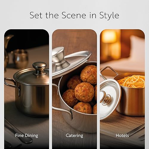 Miniatura 6 de Met Lux - Cacerola individual pequeña de acero inoxidable de cobre de 9 onzas, con tapa, 5 34 x 3 12 x 2 12 pulgadas, caja de 1 unidad