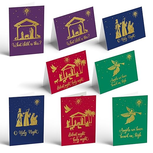 Religious Christmas Cards with Embossed Gold Foil Accents