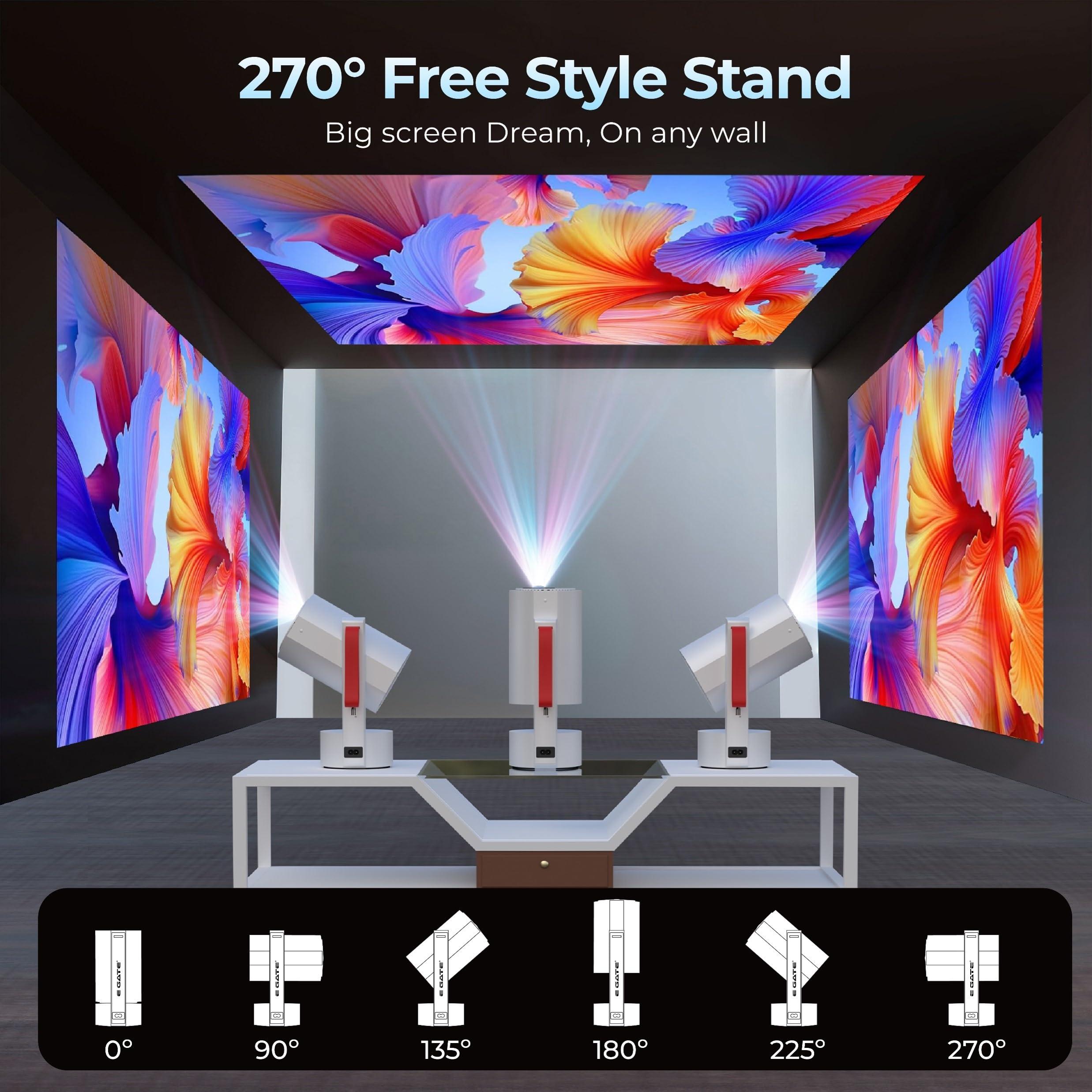 E GATE Atom 4X Fully Automatic Projector 4k Ultra HD | Android 13 Built-in Apps Netflix, Prime | 1080p Native | 400 ISO | Auto (Focus+Keystone) | 300" (762cm) Display | USB-HDMI (ARC) WiFi6 & BT EGate - Image 5 thumbnail