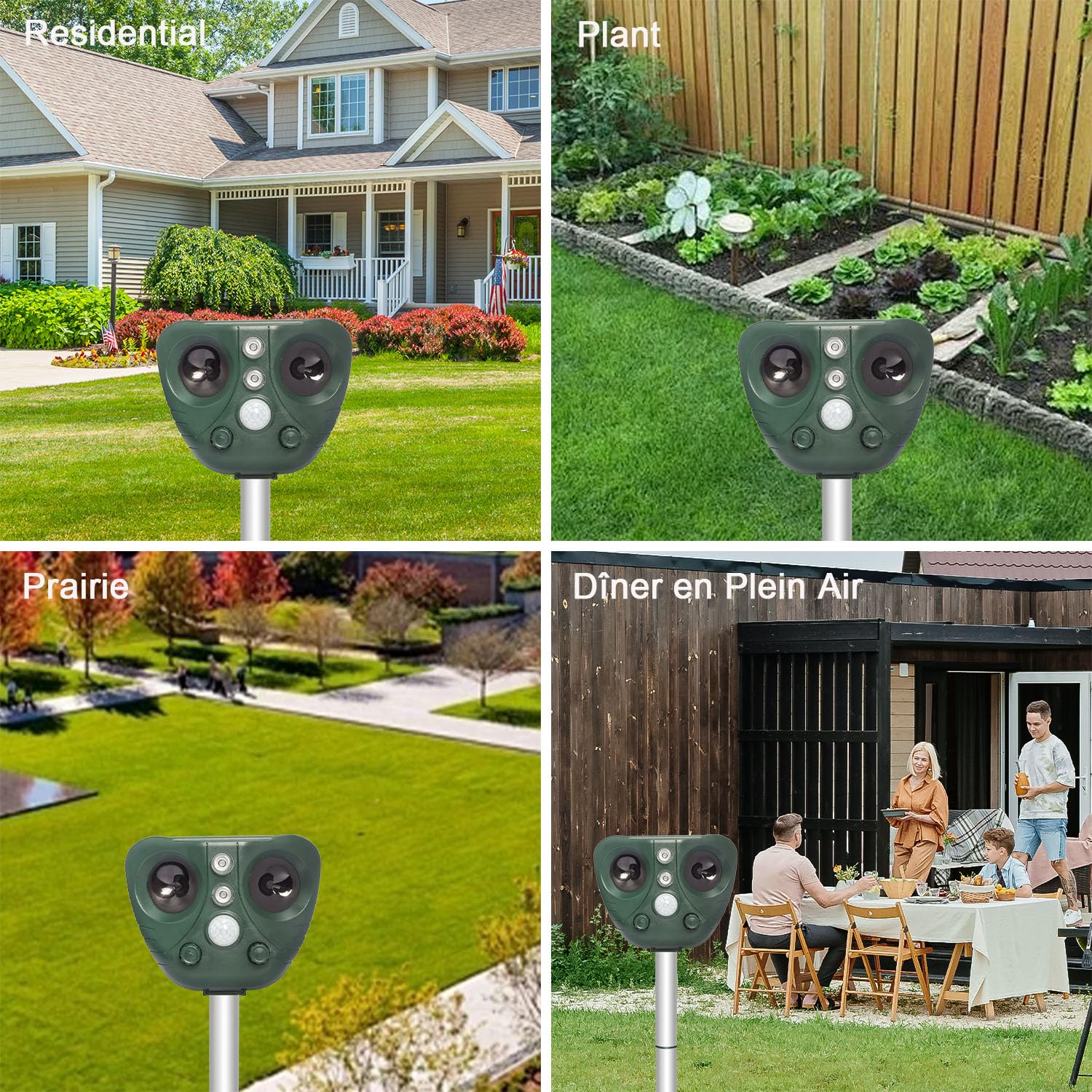 Repulsif Ultrason Chat, Repulsif Chat Exterieur Ultrason Etanche IP66, Rechargeable par énergie Solaire/USB, Empêche Les Chats, Les Chiens, Les Oiseaux, pour Le Jardin, Le Terrain...