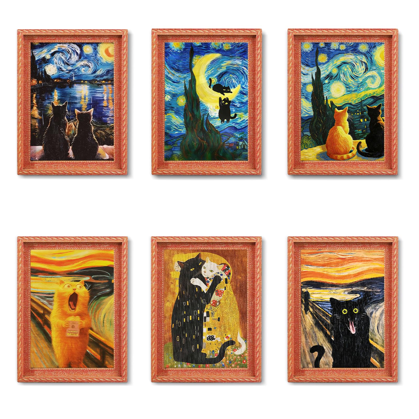 Zabawny kot, słynny obraz, magnesy na lodówkę, 3D, drewniany magnes, gwiaździste niebo, artystyczne wzory, dekoracje do lodówki, drzwi garażowych, kuchni, zdejmowane naklejki magnetyczne do wewnątrz