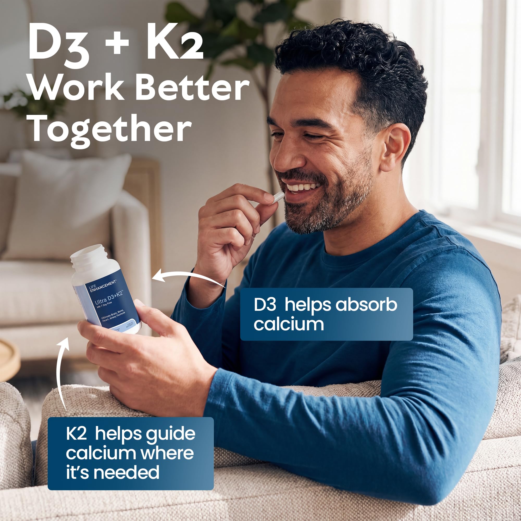 Life Enhancement Vitamin D3 K2 2000iu Supports Muscle & Brain Health - D3 K2 Supplement Helps in Immune and Cardiovascular Support - Made in USA (120 Vegetarian Capsules) — Amazon image 7