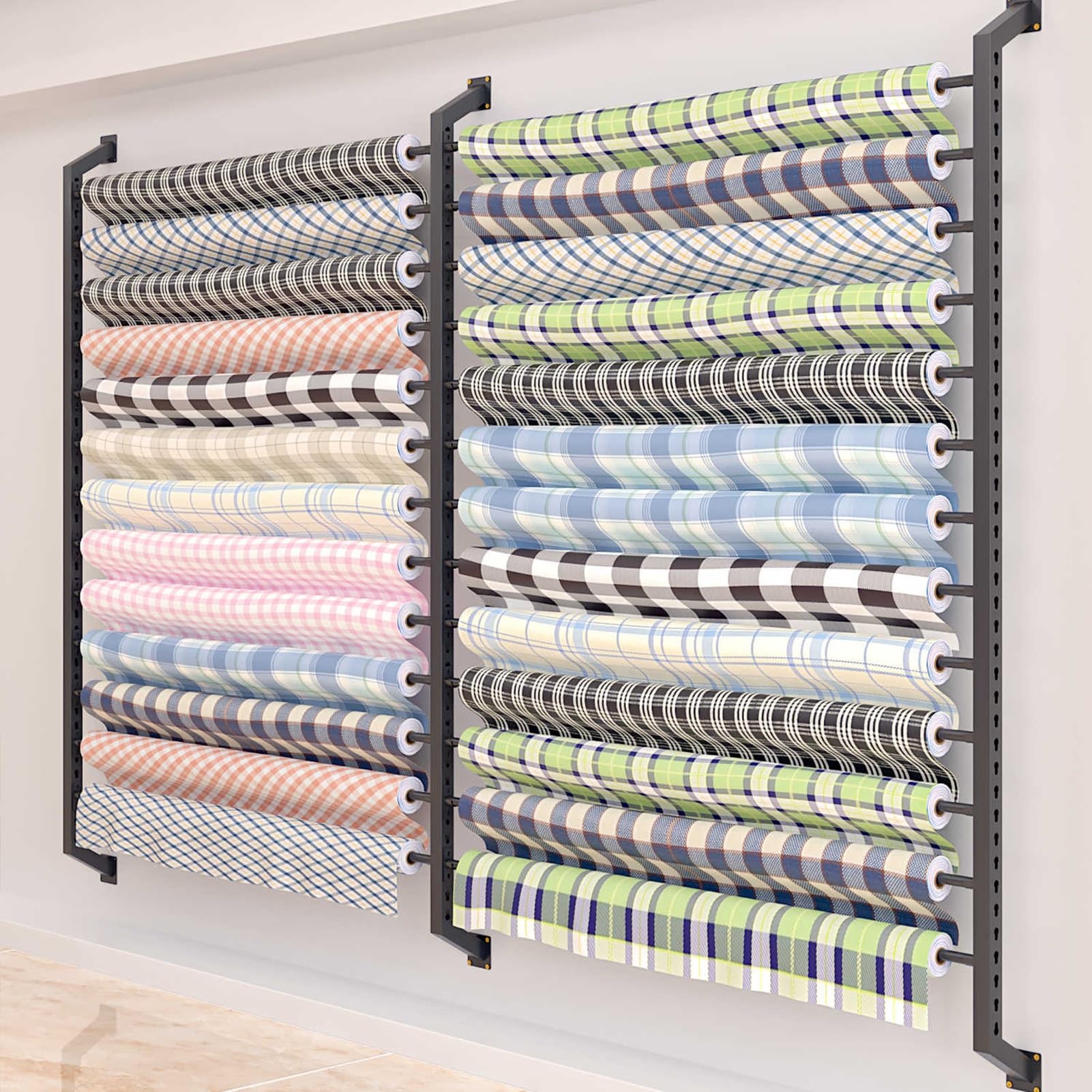 Portarrollos De Vinilo Montado En La Pared,Exhibidor Grande De Tela Textil | Portarrollos de vinilo con barra colgante ajustable, carga 660 libras for cortina/papel tapiz/mantel(8 rod)