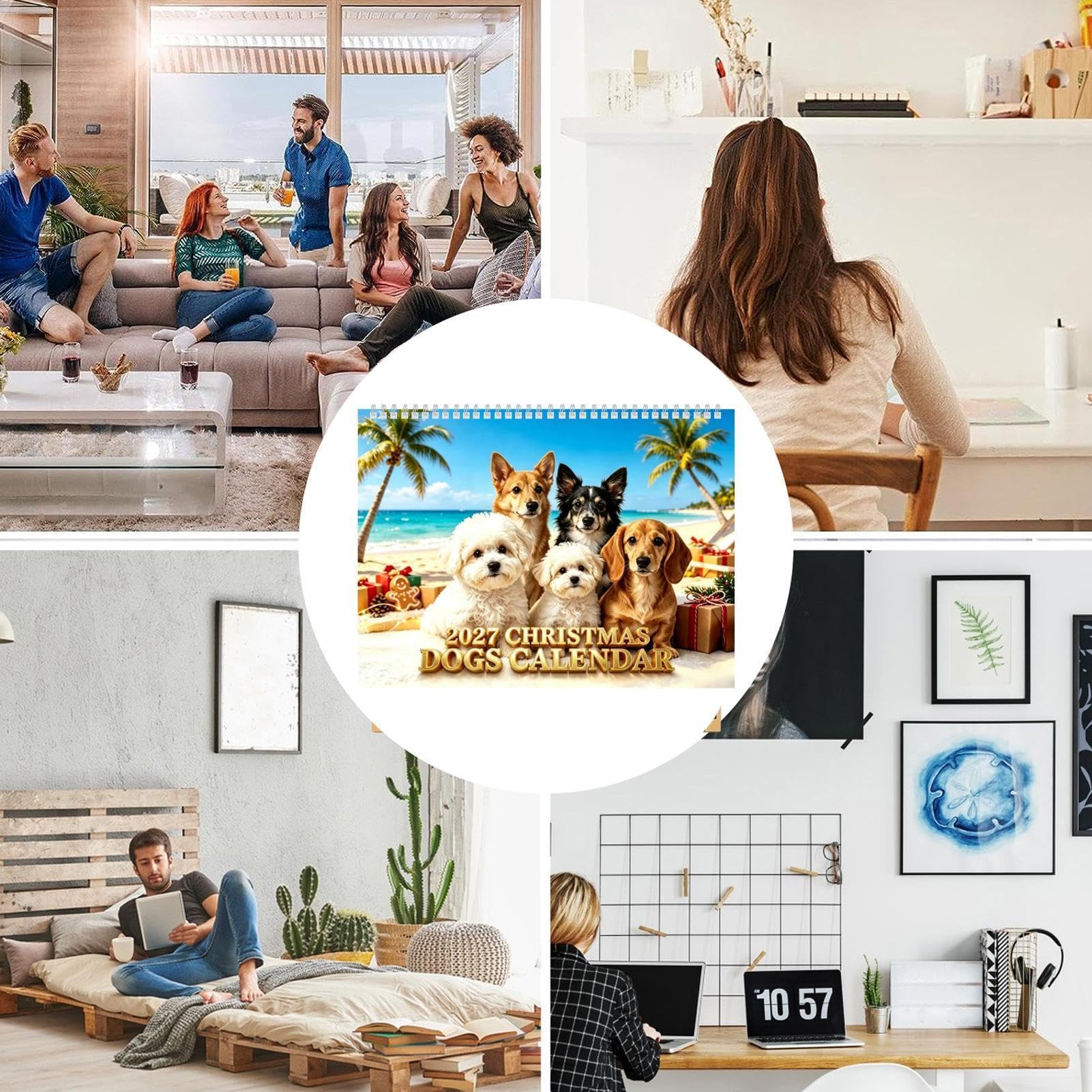 Calendrier mural 2027 amusant et mignon sur 12 mois en forme de chien