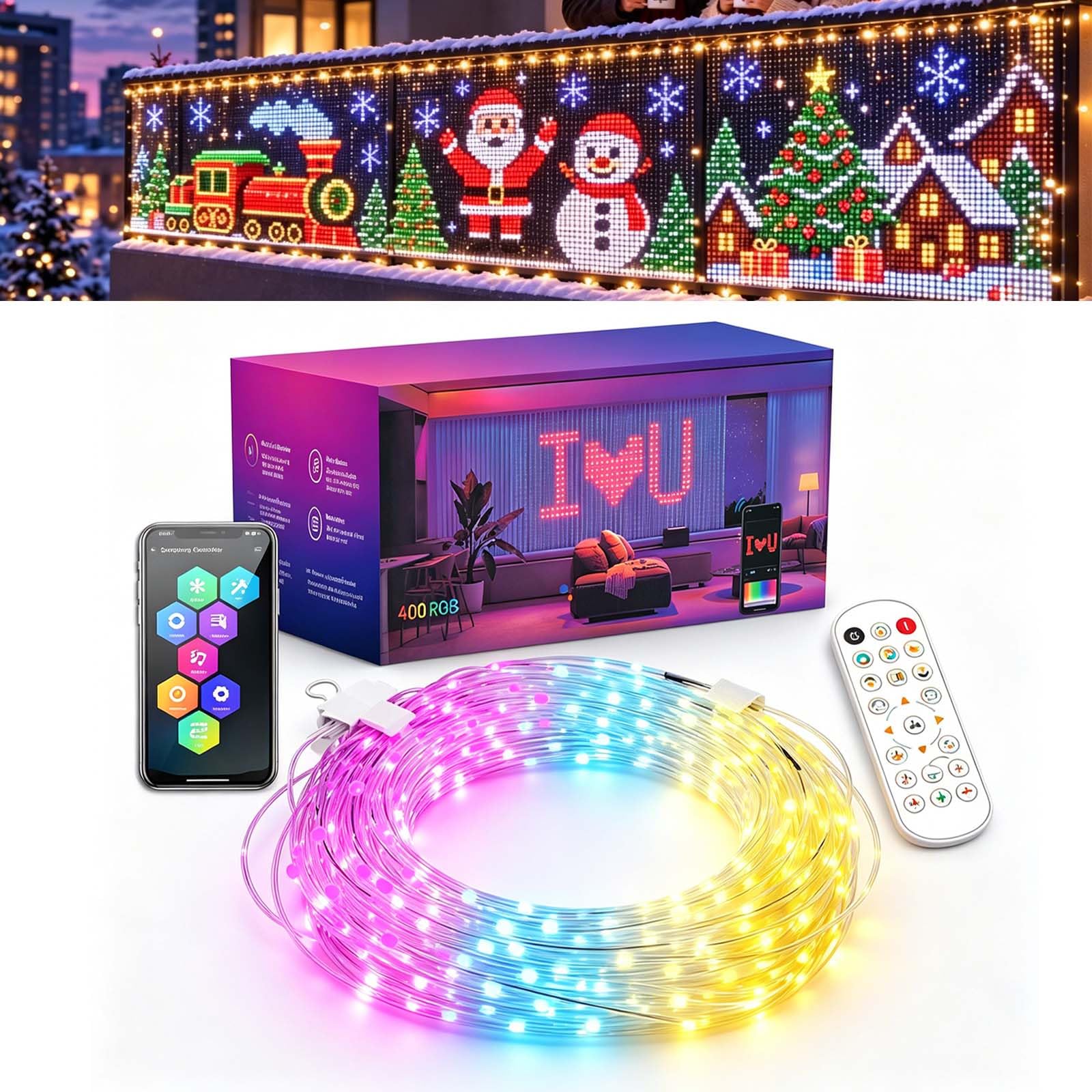 Smart Rgb Pixel Curtain Lights, Christmas LED House Net Wall Display (3*3m)