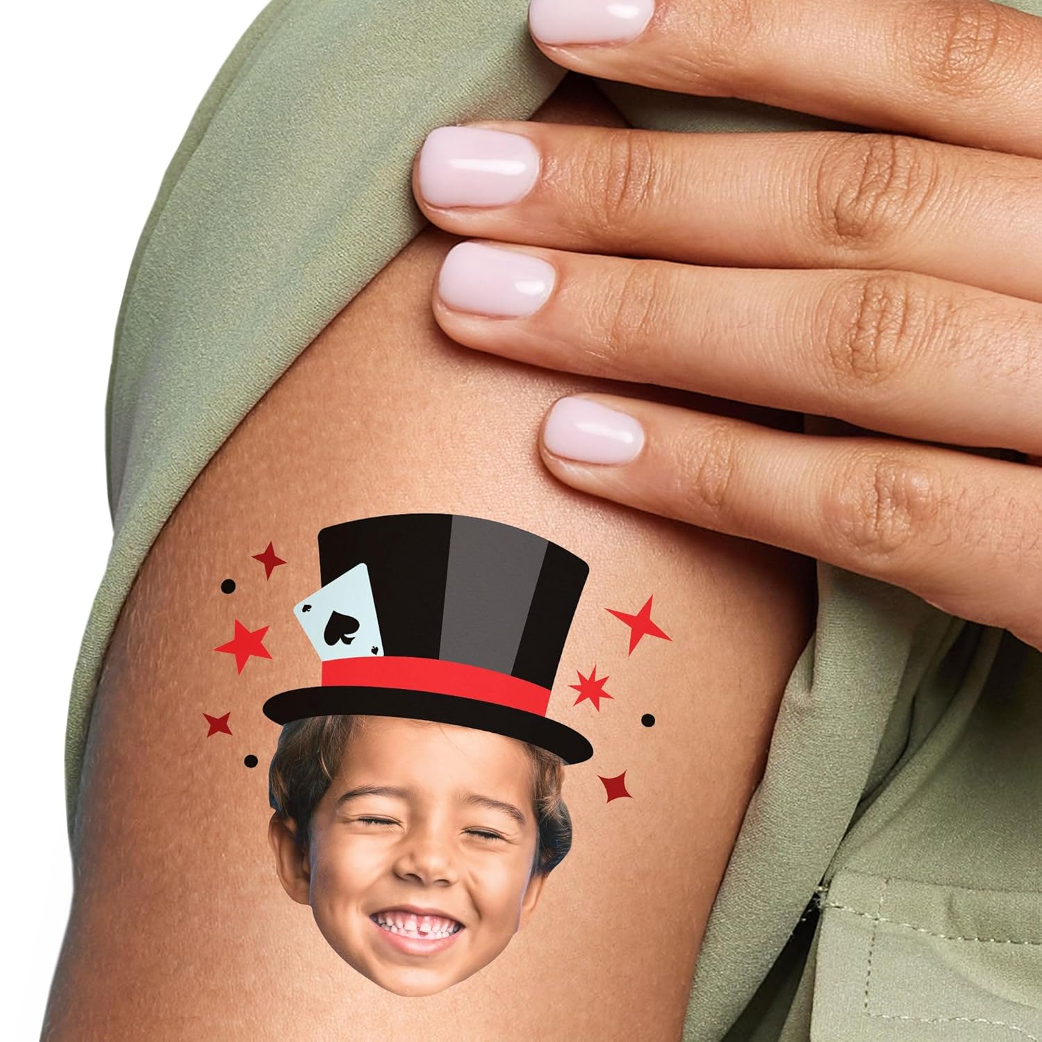 Big Dot of Happiness Custom Photo Magic Show Temporary Tattoos, Personalized Magician Hat Birthday Party Favors for Kids & Adults, Fun Face Temporary Tattoos - Set of 12