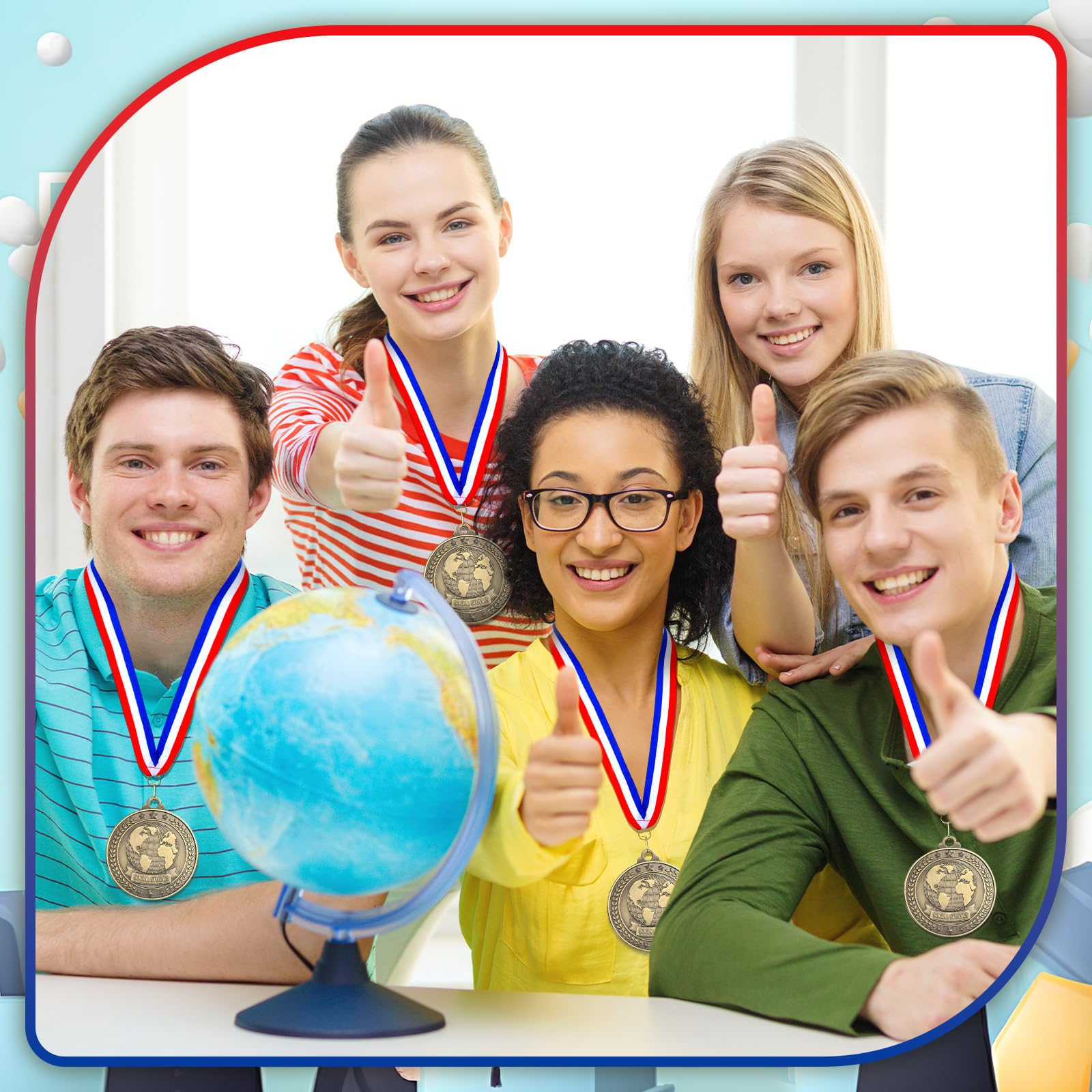 Quelay 30 medallas de premio de 2 pulgadas, medallas de oro a granel con cintas para el cuello, trofeo de metal, regalo para torneos, competiciones, fiestas, niños y adultos (estudios sociales)
