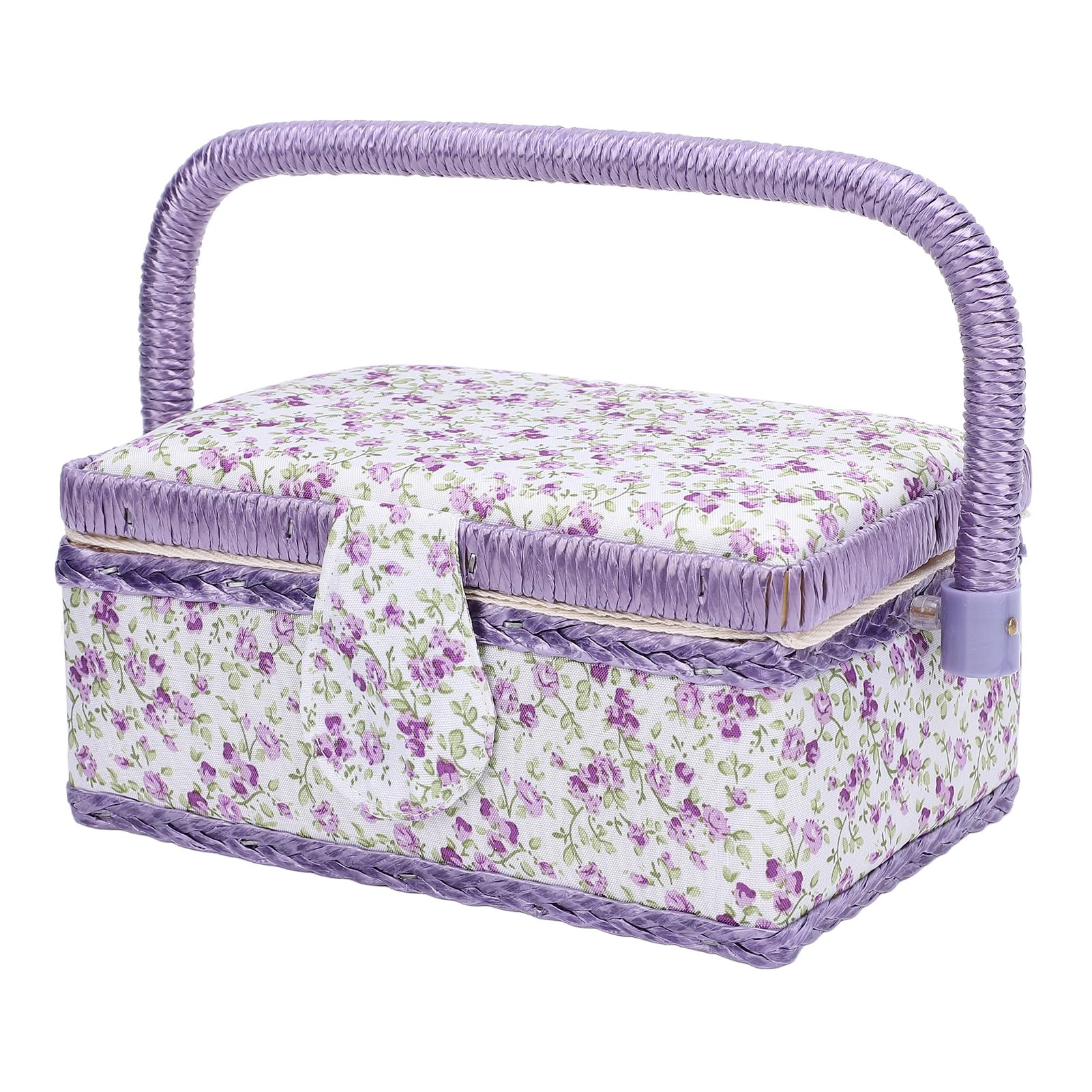 BTSEURY Sewing Basket, Sewing Tool Basket with Removable Tray, Portable Needlework Tool Organizer for Thread Scissors Spool Buttons
